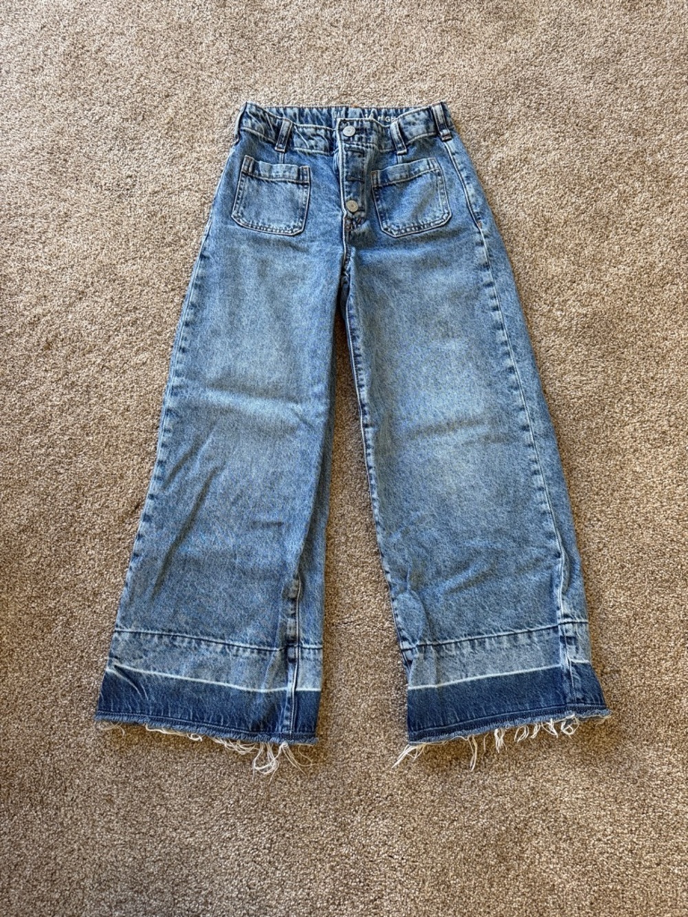 Girls! Wide Leg Blue Denim Jeans - Casual High-Rise.